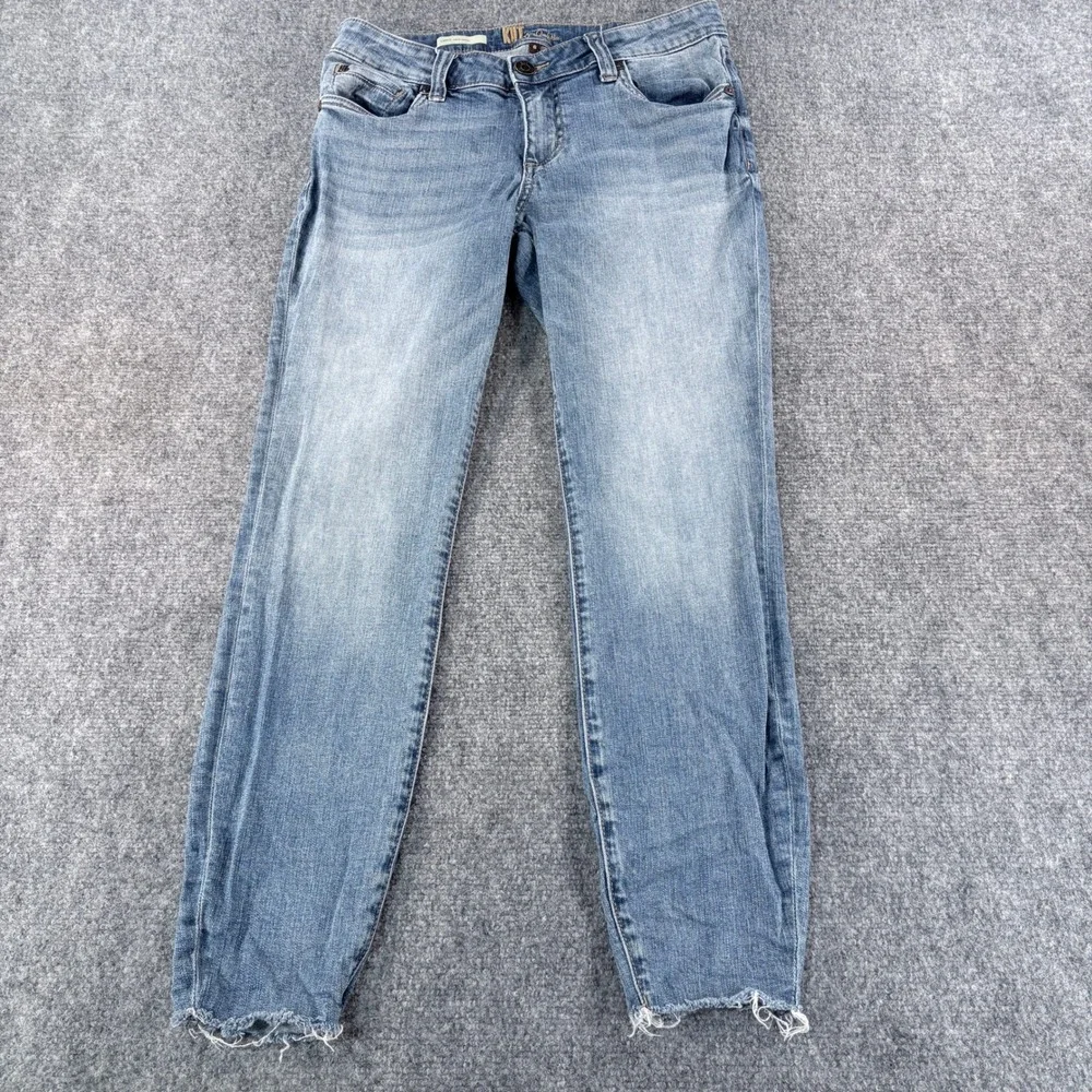 Kut from the Kloth Carlo Ankle Skinny Jeans Medium Wash Raw Hem Size 6